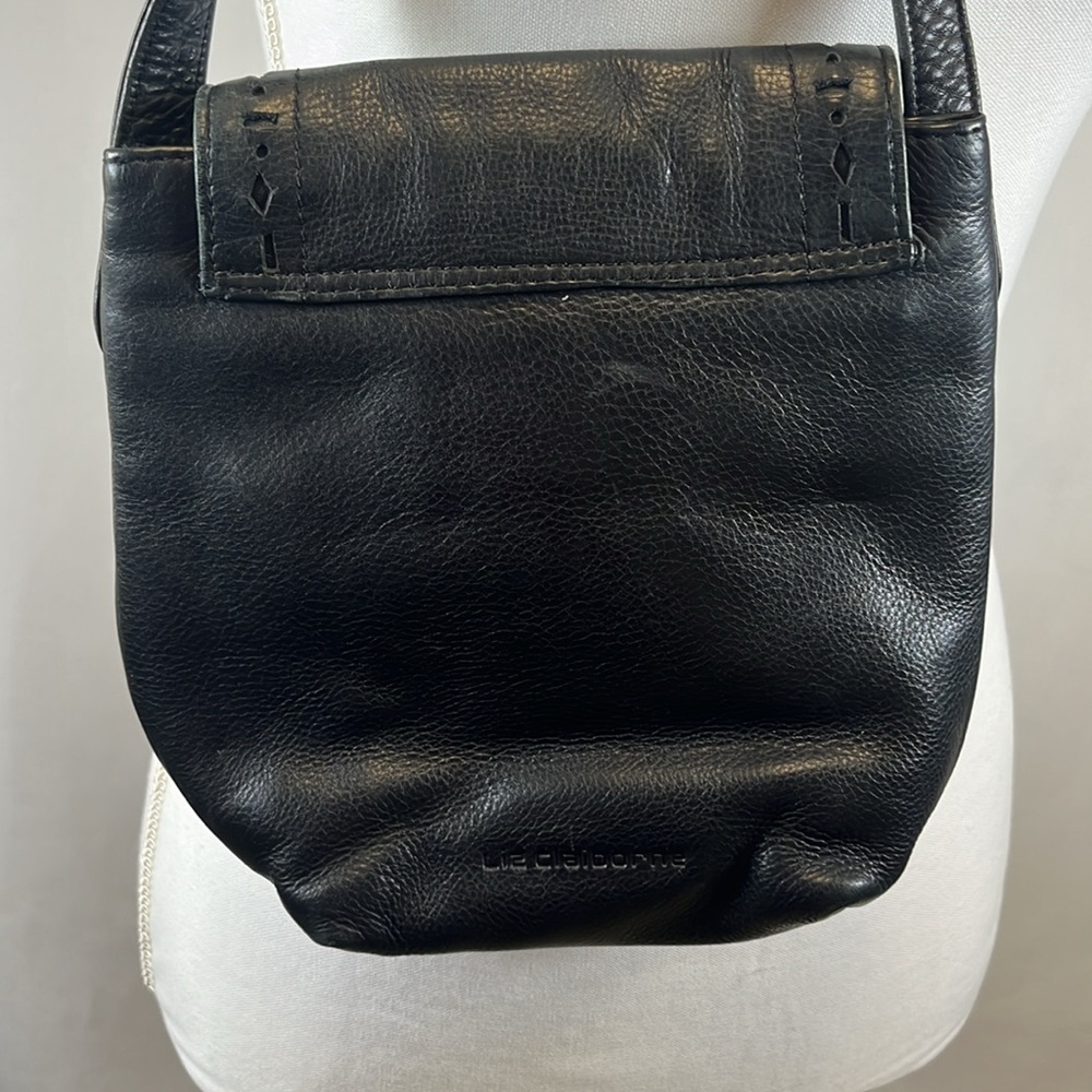 Liz Claiborne Black Pebbled Leather Tassel Crossbody Purse - Picture 3 of 7